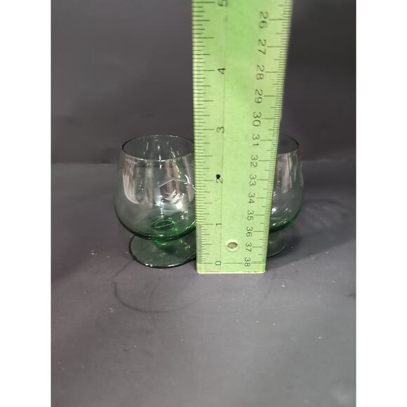Green Etched Brandy Snifters, Cordial Glass, Shot Glass Set of 2, Floral Rose - Picture 8 of 9